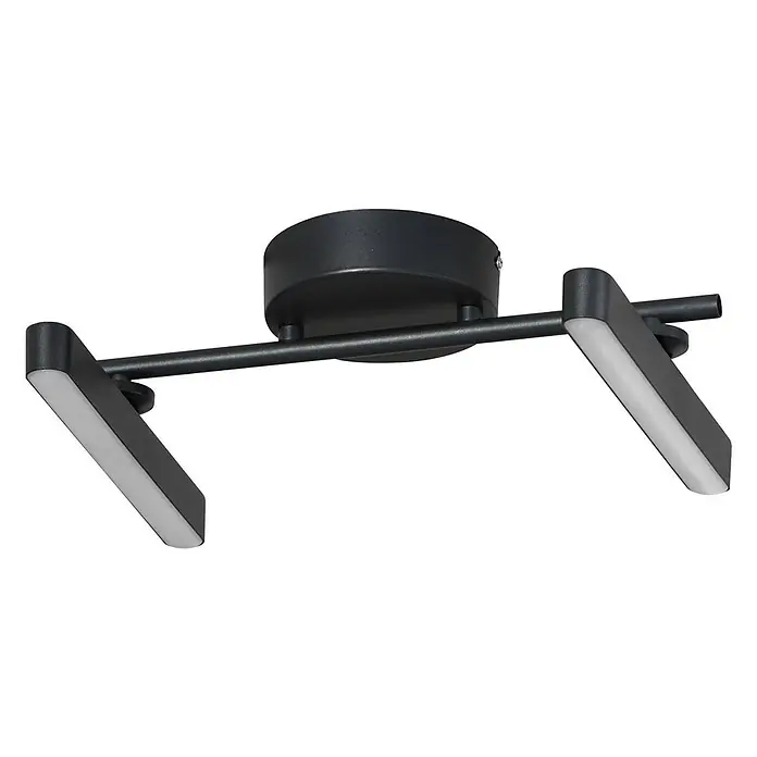Lindby Deckenstrahler Eldrin - schwarz, schwarz - Matte schwarze Deckenleuchte mit zwei verstellbaren, rechteckigen LED-Leuchtköpfen.