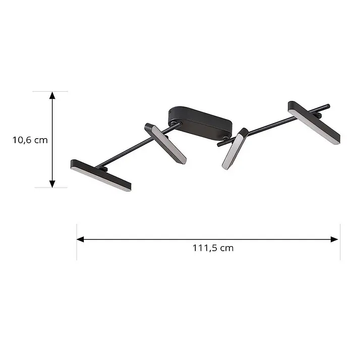 Lindby Deckenstrahler Eldrin - schwarz, schwarz - Schwarze, lineare LED-Deckenleuchte, 111,5 cm breit, mit vier verstellbaren, rechteckigen Lichtquellen, 10,6 cm hoch.