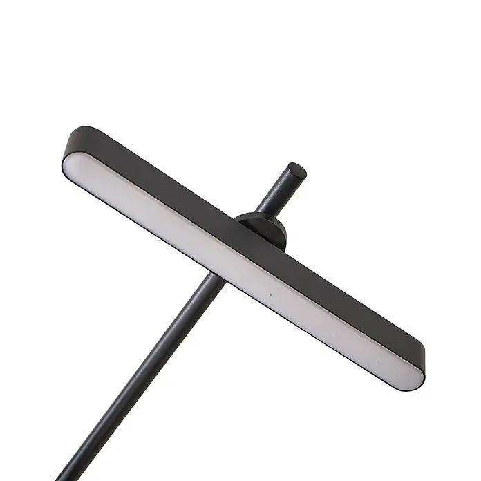 Lindby Deckenstrahler Eldrin - schwarz, schwarz - Moderne schwarze LED-Lichtleiste mit dünner Stütze, schräg nach oben ausgerichtet.