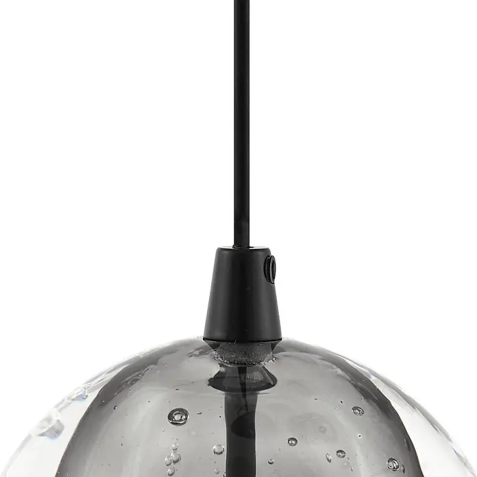 Lucande Pendelleuchte Hayley - L x B x H: 35 x 35 x 150 cm, klar / transparent, klar, Schwarz - Pendelleuchte mit grauem, blasentexturiertem Glasschirm und schwarzem konischem Anschluss und Kabel.