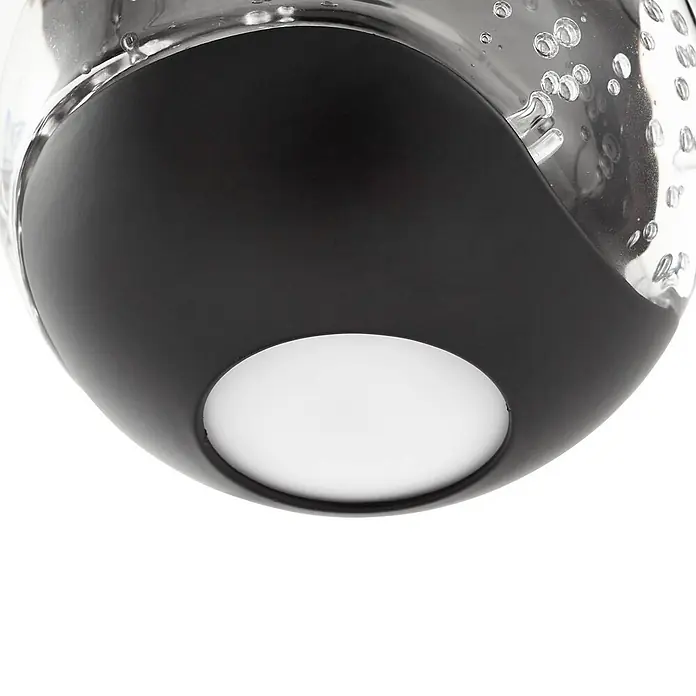 Lucande Pendelleuchte Hayley - L x B x H: 35 x 35 x 150 cm, klar / transparent, klar, Schwarz - Schwarze Metall- und klare Blasenlichtarmatur aus Glas mit einem weißen Diffusor.