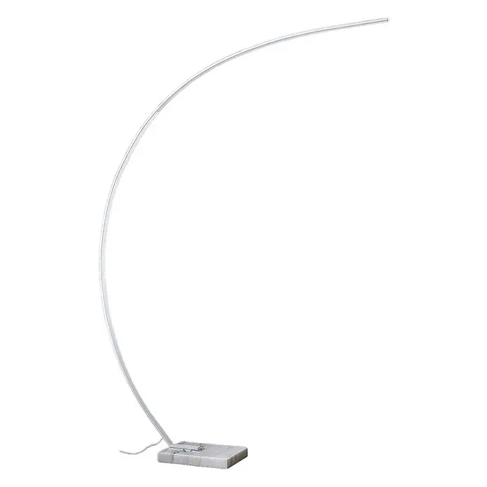 Lindby Stehleuchte Kendra - Höhe: 180 cm, weiß / opal, weiß / opal - Geschwungene Bogen-Stehlampe mit dünnem, silberfarbenem Metallarm und rechteckigem weißen Marmorsockel.