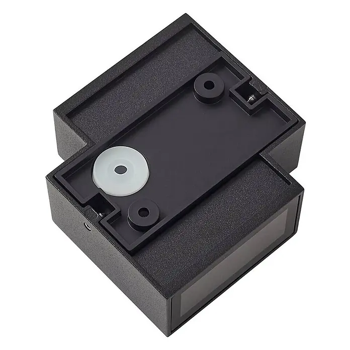 Lindby Außenwandleuchte Fendir - schwarz, IP54 - Schwarze, texturierte Außenwandleuchte mit sichtbarer Montageplatte und dunklem Glaspaneel.