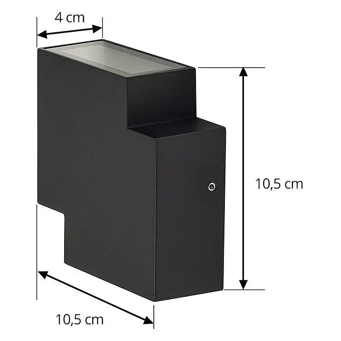 Lindby Außenwandleuchte Fendir - schwarz, IP54 - Schwarze, rechteckige, gestufte Außenwandleuchte, 10,5 cm hoch und tief, mit 4 cm breitem Oberteil.