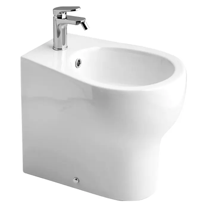 Kiamami Valentina Stand-Bidet - 510 x 365 cm, Weiß, Keramik - Weißes Keramik-Bidet mit modernem Chromhahn.