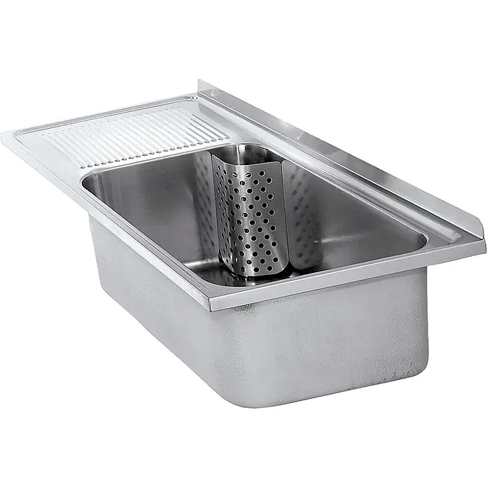 KWC Waschbecken KWC -  - Edelstahl-Gastronormbehälter mit Riffel-Abtropfbrett und perforiertem Utensilienhalter.