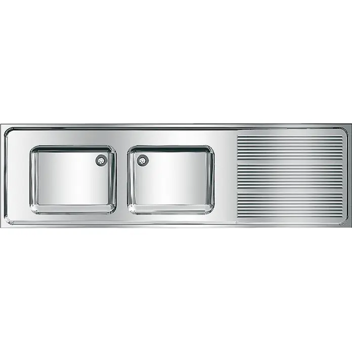 KWC Einbauspüle MAXIMA - 201 x 61 cm - Doppelte Edelstahl-Küchenspüle mit zwei Becken und integriertem gerippten Abtropfbrett.
