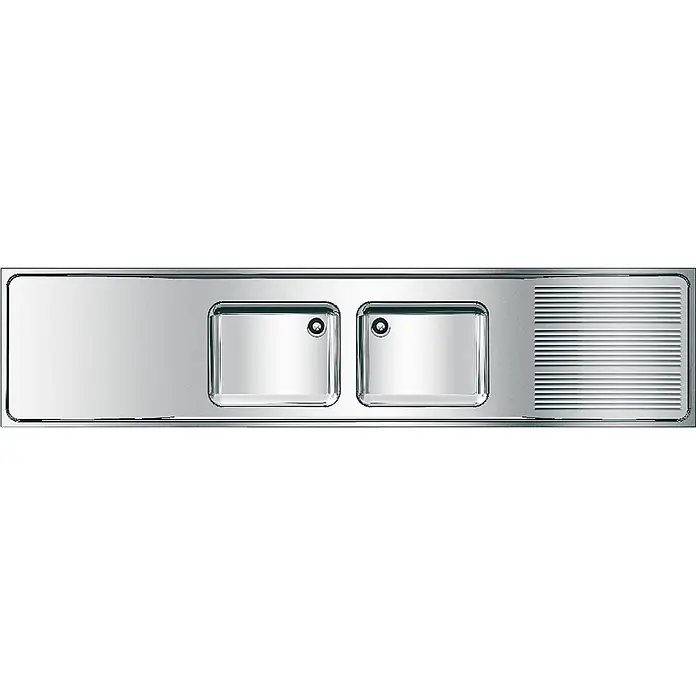 KWC Einbauspüle MAXIMA - 261 x 61 cm - Polierte Edelstahl-Küchenspüle mit zwei rechteckigen Becken und integriertem Abtropfbereich.