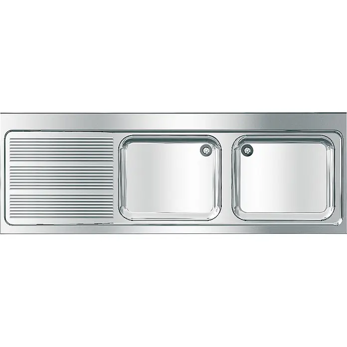 KWC Einbauspüle MAXIMA - 201 x 71 cm - Spüle aus Edelstahl mit zwei Becken und integriertem Abtropfbereich.