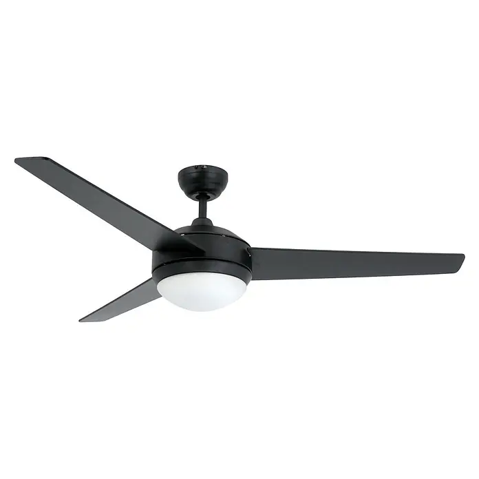 Vam Deckenventilator VEGALIGHT schwarz 132 CM - schwarz Walnuss, 1.320 mm, 46 W - Schwarzer Deckenventilator mit drei Flügeln und integrierter weißer Kugellampe.