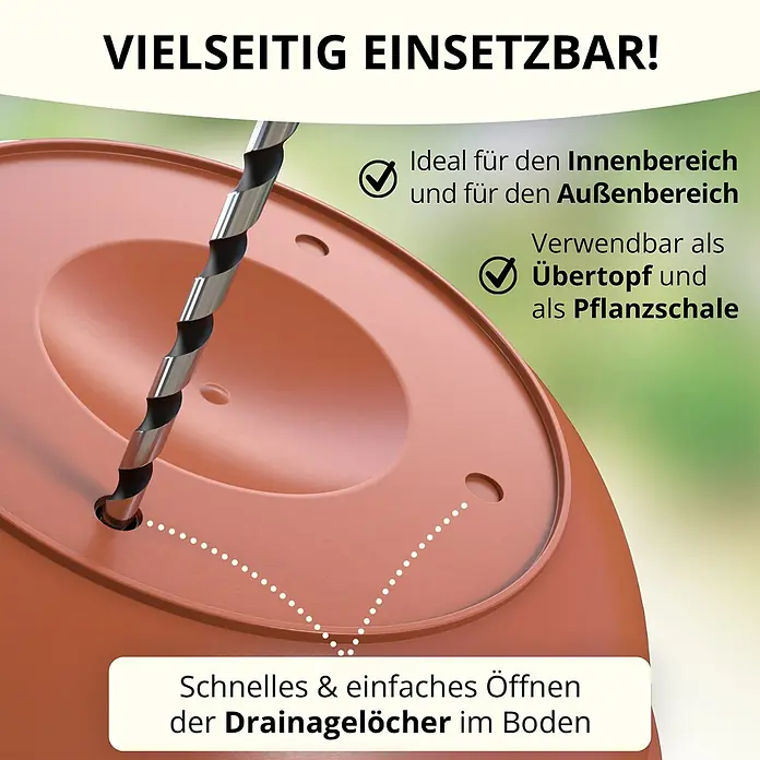 Plastard Pflanzschale rund 3er-Set Ø 32 cm mit Metallkorb hängend Terrakotta - 3 Stk., Außenmaß (Ø x H): 32 x 12,5 cm, Kunststoff, Terrakotta - Terrakottafarbener Blumentopf, der für Drainagelöcher gebohrt wird, vielseitig für innen und außen als Übertopf oder Pflanzschale.