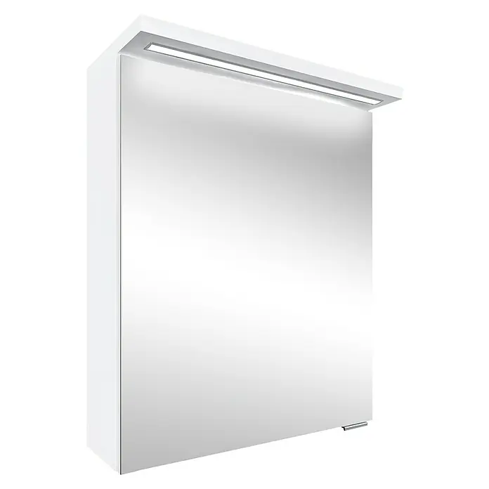 Riva LED-Spiegelschrank LindaB x H: 50 x 67,2 cm, Holz, Weiß - Ein stilvoller Spiegelschrank in Weiß mit integrierter Beleuchtung, ideal für moderne Badezimmer.