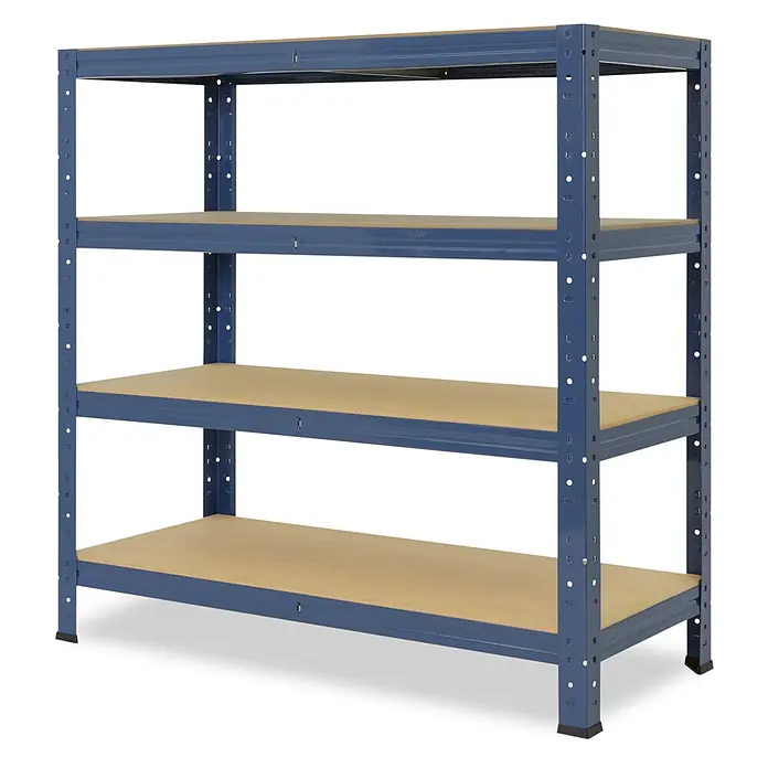 shelfplaza Schwerlastregal HOME - H x B x T: 100 x 120 x 60 cm, Traglast pro Boden: 175 kg, Stecken, blau - Blaues Metallregal mit vier Holzböden, ideal für Garage oder Werkstatt.