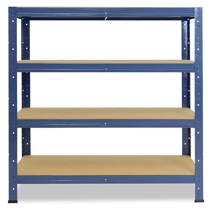 shelfplaza Schwerlastregal HOME - H x B x T: 100 x 120 x 60 cm, Traglast pro Boden: 175 kg, Stecken, blau - Blaues Metall-Schwerlastregal mit vier Holzablagen.