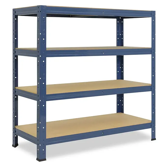 shelfplaza Schwerlastregal HOME - H x B x T: 100 x 120 x 60 cm, Traglast pro Boden: 175 kg, Stecken, blau - Vierstöckiges blaues Metallregal mit MDF-Böden für Schwerlastlagerung in Garage oder Werkstatt.