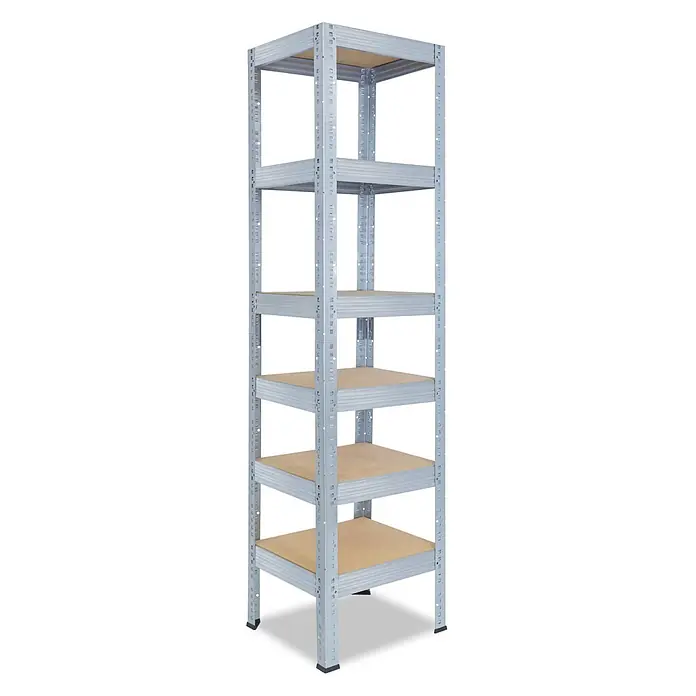 shelfplaza Schwerlastregal PRO - H x B x T: 155 x 60 x 60 cm, Traglast pro Boden: 200 kg, Stecken, verzinkt - Verstellbares Regal aus verzinktem Stahl mit sechs braunen Holzablagen für schwere Lasten.