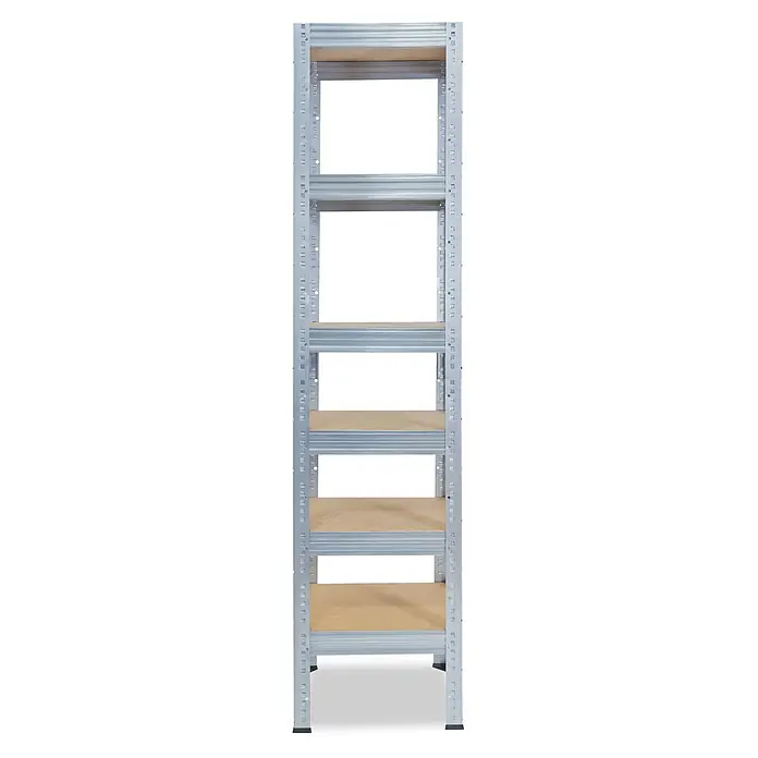 shelfplaza Schwerlastregal PRO - H x B x T: 155 x 60 x 60 cm, Traglast pro Boden: 200 kg, Stecken, verzinkt - Hohes verzinktes Metallregal mit fünf hellbraunen Holzablagen.
