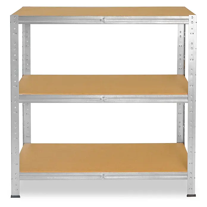 shelfplaza Schwerlastregal HOME - H x B x T: 90 x 70 x 23 cm, Traglast pro Boden: 175 kg, Stecken, verzinkt - Dreistufiges Industrieregal mit verzinktem Metallrahmen und braunen Holzregalböden.