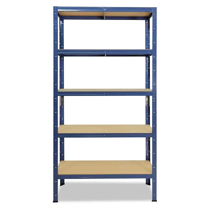 shelfplaza Schwerlastregal HOME - H x B x T: 180 x 120 x 60 cm, Traglast pro Boden: 175 kg, Stecken, blau - Blaues Metallregal mit fünf Holzablagen.