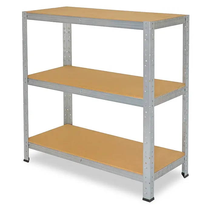 shelfplaza Schwerlastregal HOME - H x B x T: 90 x 70 x 23 cm, Traglast pro Boden: 175 kg, Stecken, verzinkt - Robustes 3-stöckiges Regal mit verzinktem Stahlrahmen und braunen Holzregalböden.