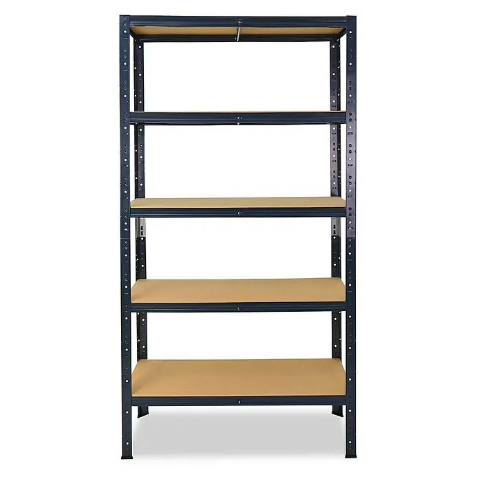 shelfplaza Schwerlastregal HOME - H x B x T: 155 x 50 x 40 cm, Traglast pro Boden: 175 kg, Stecken, anthrazit - Dunkelgraues fünfstöckiges Schwerlastregal mit hellbraunen Holzablagen.