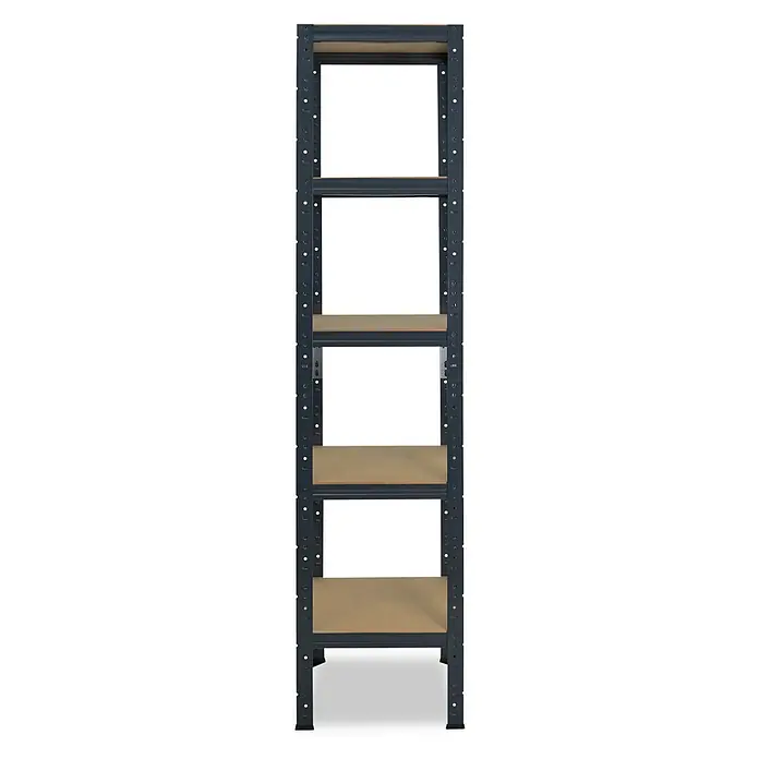 shelfplaza Schwerlastregal HOME - H x B x T: 180 x 30 x 30 cm, Traglast pro Boden: 175 kg, Stecken, anthrazit - Fünfstöckiges, dunkelgraues Metallregal mit hellbraunen MDF-Böden zur Lagerung.