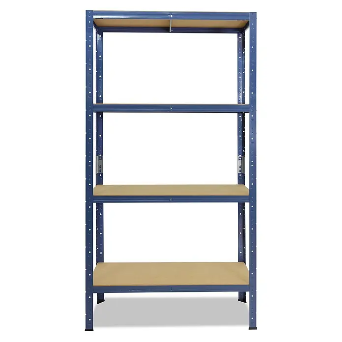 shelfplaza Schwerlastregal HOME - H x B x T: 155 x 45 x 50 cm, Traglast pro Boden: 175 kg, Stecken, blau - Blaues Metallregal mit fünf Holzböden zur Aufbewahrung.