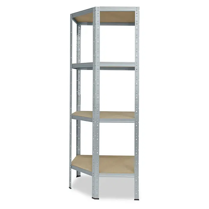 shelfplaza Schwerlastregal HOME - H x B x T: 155 x 70 x 45 cm, Traglast pro Boden: 175 kg, Stecken, verzinkt - Graues Metallregal mit fünf Holzablagen.