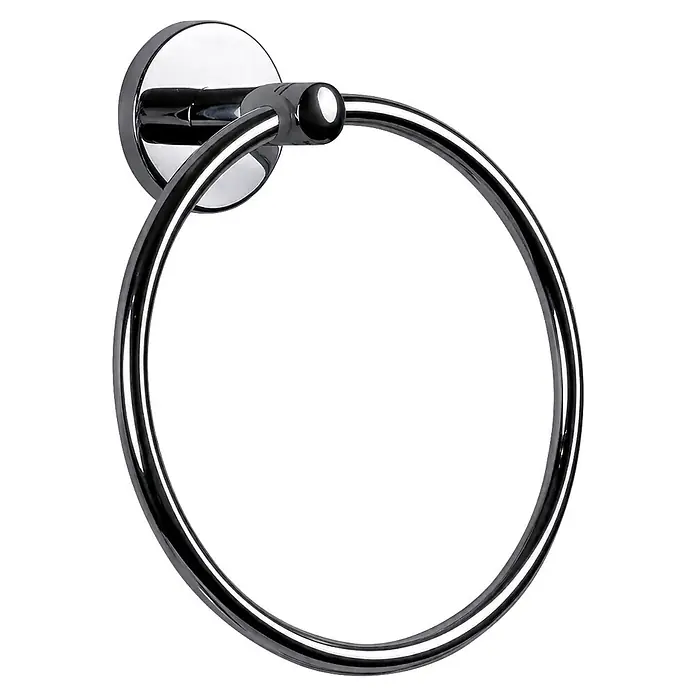 Bath Stage Set de baño B-Smart - 5 pzs., Cromo, Brillante - Aro toallero de cromo pulido con base redonda, ideal para toallas de mano.