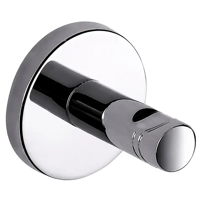 Bath Stage Set de baño B-Smart - 5 pzs., Cromo, Brillante - Gancho cilíndrico cromado con base redonda y diseño de doble gancho.