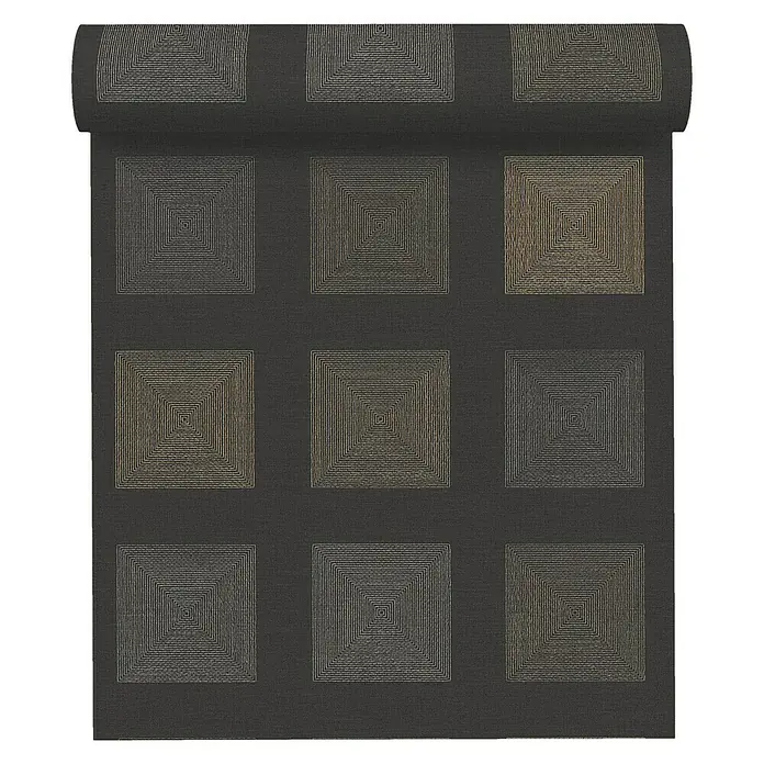 A.S. Création Ethnic Origin Vliestapete Quadrate - Metallic/Schwarz, Grafisch, 10,05 x 0,53 m - Tapetenrolle mit einem quadratischen Muster in verschiedenen Grautönen, die ein modernes und stilvolles Design bietet.\n
