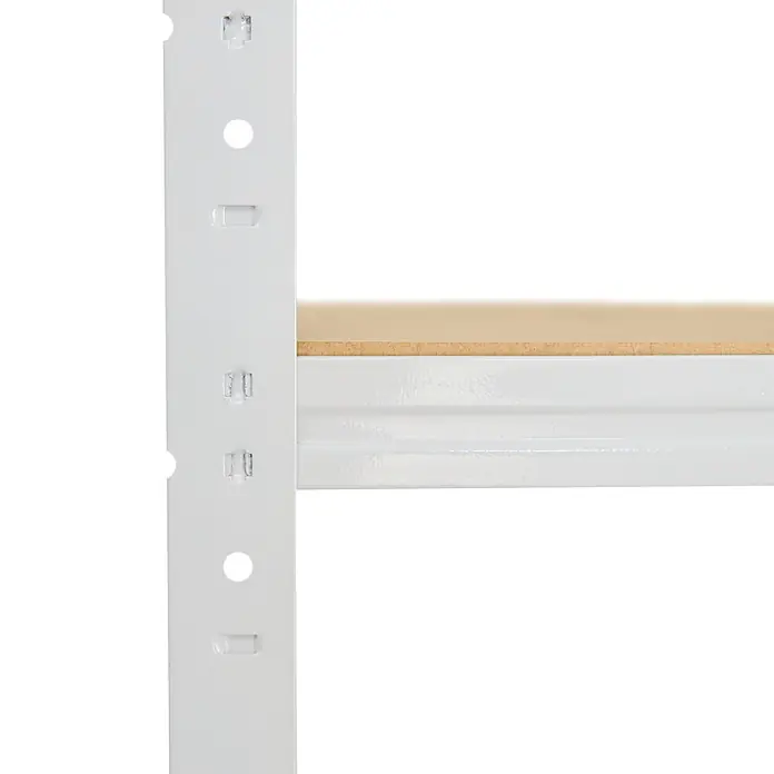 shelfplaza Schwerlastregal HOME - H x B x T: 190 x 80 x 60 cm, Traglast pro Boden: 175 kg, Stecken, weiß - Weißer Metallrahmen eines Schwerlastregals mit eingesetzter hellbrauner MDF-Platte.
