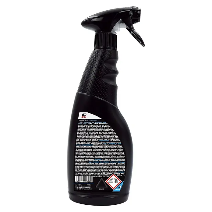 F18 Insektenentferner - 500 ml - Schwarze Kunststoff-Sprühflasche mit Trigger und strukturiertem Griff, mit Etikett für Insektenentferner.