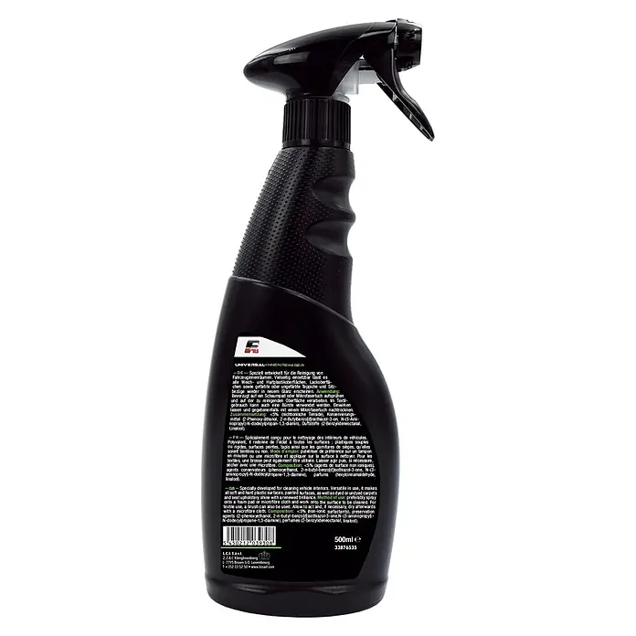 F18 Auto-Innenraumreiniger - 500 ml - Schwarze Sprühflasche für Universal-Fahrzeuginnenreiniger mit texturiertem Griff.