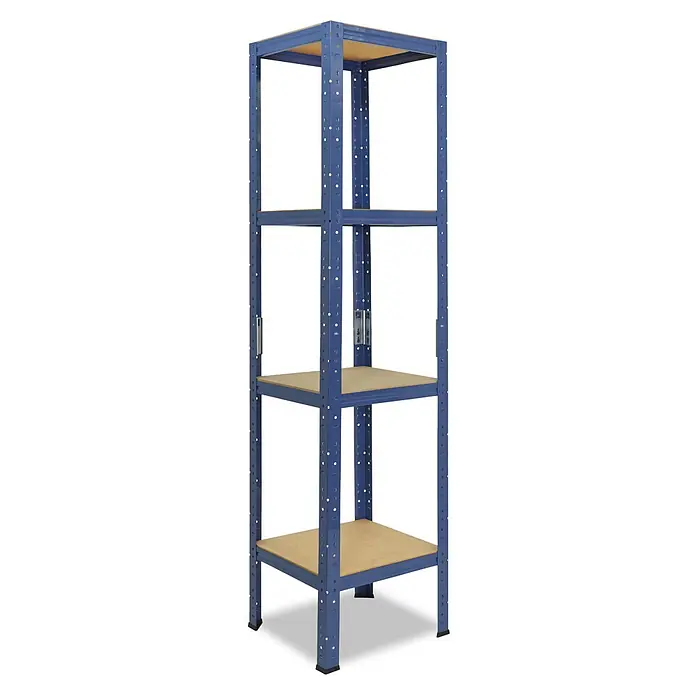 shelfplaza Schwerlastregal HOME - H x B x T: 180 x 60 x 60 cm, Traglast pro Boden: 175 kg, Anzahl Böden: 4 Stk., Stecken, blau - Blaues Metallregal mit fünf Holzablagen.