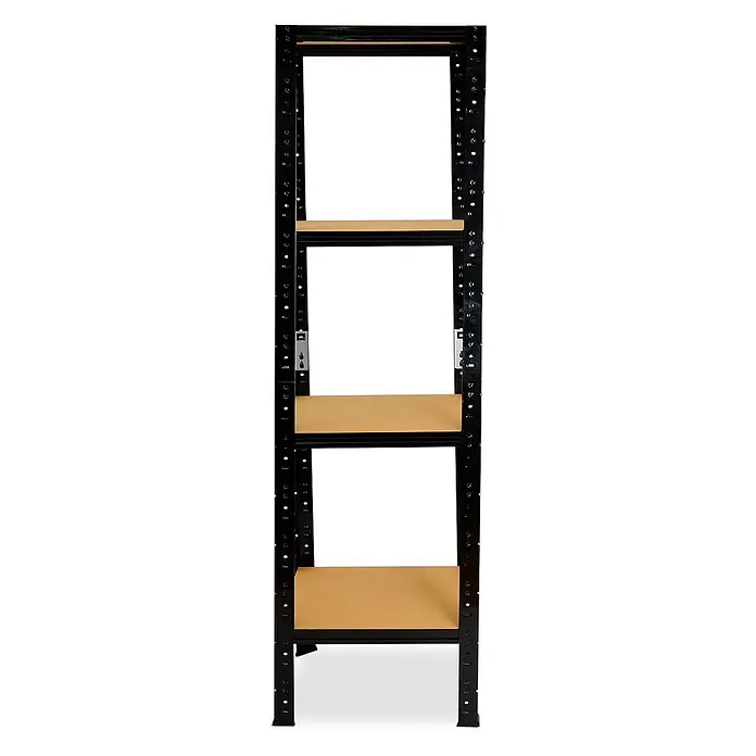 shelfplaza Schwerlastregal BLACK - H x B x T: 180 x 30 x 30 cm, Traglast pro Boden: 175 kg, Stecken, schwarz - Schwarzes Metallregal mit vier hellbraunen Einlegeböden.