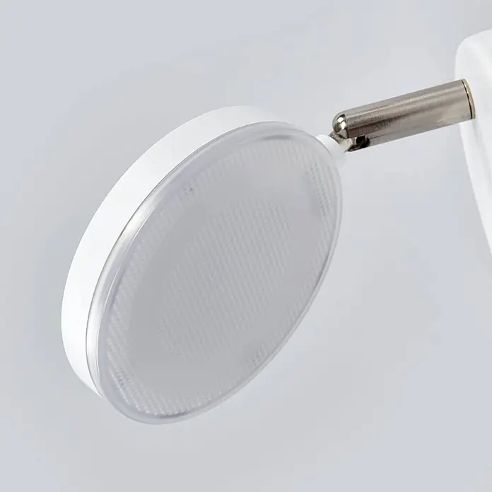 Lindby Wandleuchte Milow - L x B x H: 18 x 10 x 9,6 cm, weiß / opal, weiß / opal - Weißer runder LED-Strahler mit strukturierter Diffusorplatte und gebürstetem Metallarm.
