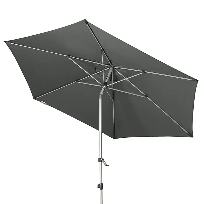 Doppler Expert Marktschirm rund Auto Tilt - Anthrazit, Durchmesser Bespannung: 320 cm - Grauer Sonnenschirm mit rechteckigem Schirm und silbernem Gestell. Perfekt für den Garten oder die Terrasse.