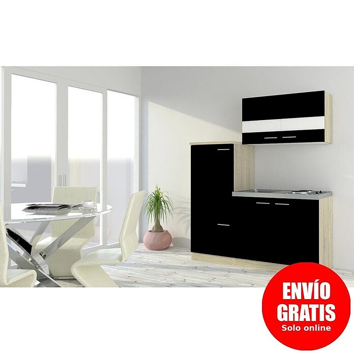 Respekta Cocina compacta Luis (Ancho: 160 cm, Negro, Placa de cocción y frigorífico) | BAUHAUS