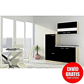 Respekta Cocina compacta Luis (Ancho: 160 cm, Negro, Placa de cocción y frigorífico)