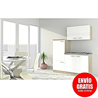Respekta Cocina compacta Luis (Ancho: 160 cm, Blanco, Placa de cocción y frigorífico)