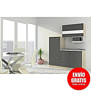 Respekta Cocina compacta Luis (Ancho: 160 cm, Gris, Placa de cocción, frigorífico y microondas)