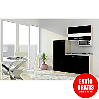 Respekta Cocina compacta Luis (Ancho: 160 cm, Negro, Placa de cocción, frigorífico y microondas)
