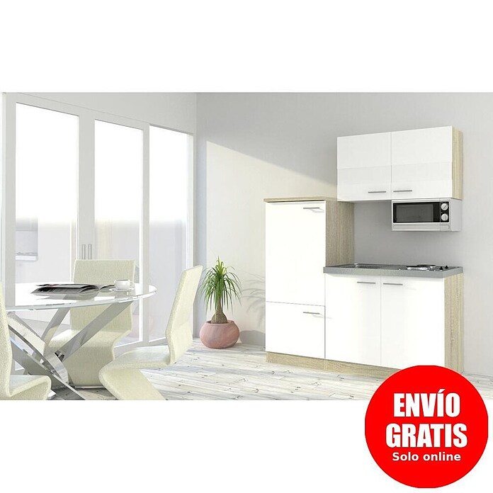 Respekta Cocina compacta Luis (Ancho: 160 cm, Blanco, Placa de cocción, frigorífico y microondas) | BAUHAUS