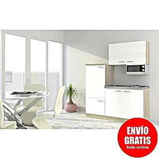 Respekta Cocina compacta Luis (Ancho: 160 cm, Blanco, Placa de cocción, frigorífico y microondas)