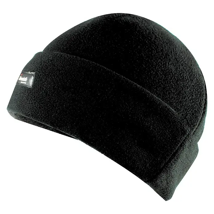 Mütze - Schwarz, Größe: Universal - Schwarze Thinsulate-Fleece-Mütze. Das Etikett ist auf der linken Seite der Mütze gut sichtbar und die Mütze ist warm und bequem.