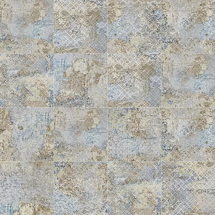 Feinsteinzeugfliese Carpet Natural - 59,2 x 59,2 cm, Vestige, Matt - Mehrfarbige, distressed Fliese mit abstrakten und Vintage-Mustern.