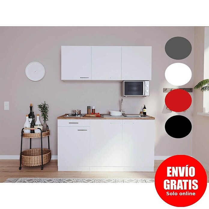 Respekta Cocina compacta Luis (Ancho: 150 cm, Blanco, Con electrodomésticos, Microondas) | BAUHAUS