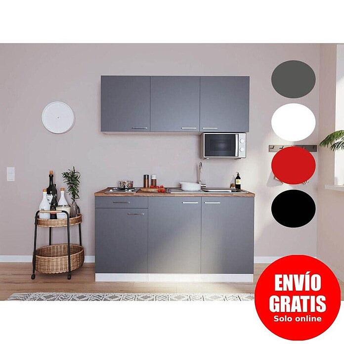 Respekta Cocina compacta Luis (Ancho: 150 cm, Gris, Con electrodomésticos, Microondas) | BAUHAUS