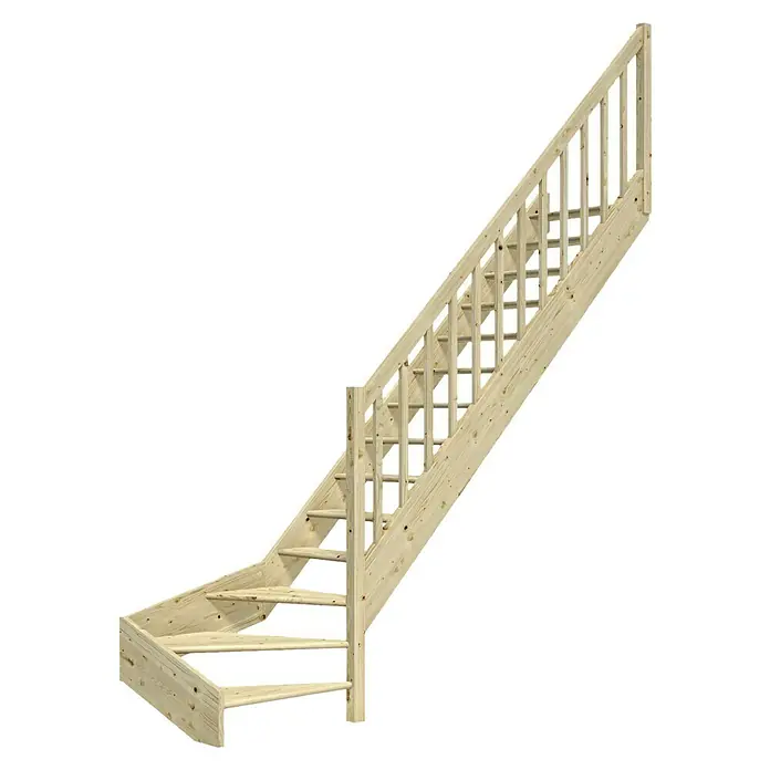 Dolle Raumspartreppe Paris - Breite: 83,5 cm, Fichte, Unbehandelt, Geschosshöhe: 318 cm, 1/4-gewendelt rechts, Rechteckstäbe Holz, Ohne Setzstufen - Holztreppe mit Geländer, ideal für den Innenbereich. Natürliche Optik, stabil und sicher für den täglichen Gebrauch in Ihrem Zuhause.
